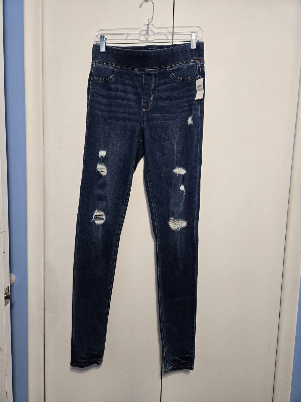 NWT Old Navy Rockstar Super Skinny Jeggings 6 Tall Distressed Dark Wash Jeans